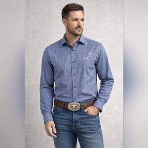 Denim & Flower Men’s XL Blue Micro Print Button Down Long Sleeve Shirt #1273